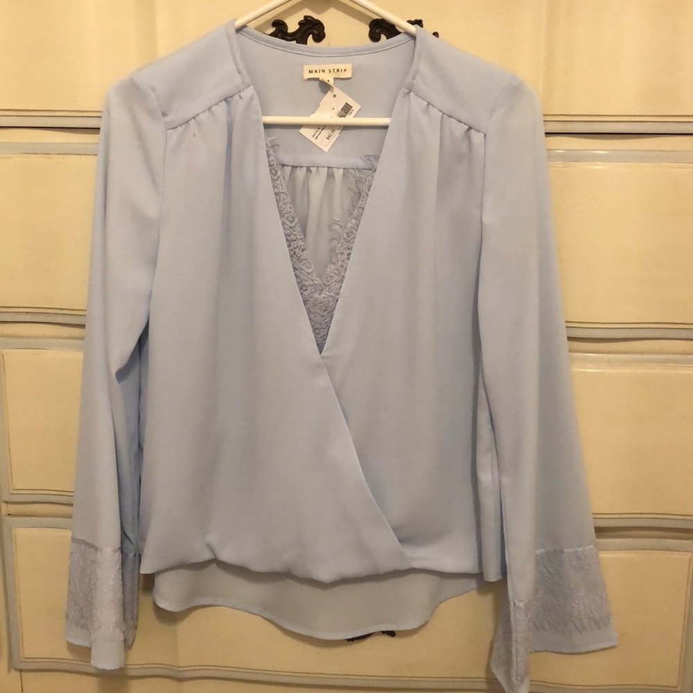 Light blue blouse with lace detail NWT